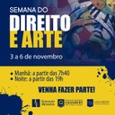 Semana do Direito e Arte será realizada em novembro, a partir do dia 03